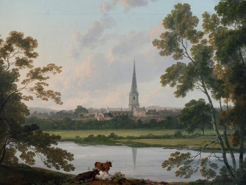 1759 - Julius Caesar Ibbetson - Veduta di Masham e del fiume Ure a Masham - Cartwright Hall Art Gallery